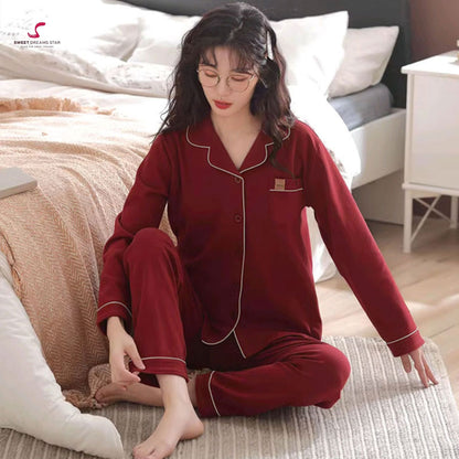 Solid Burgundy Full-Length Pyjama Set