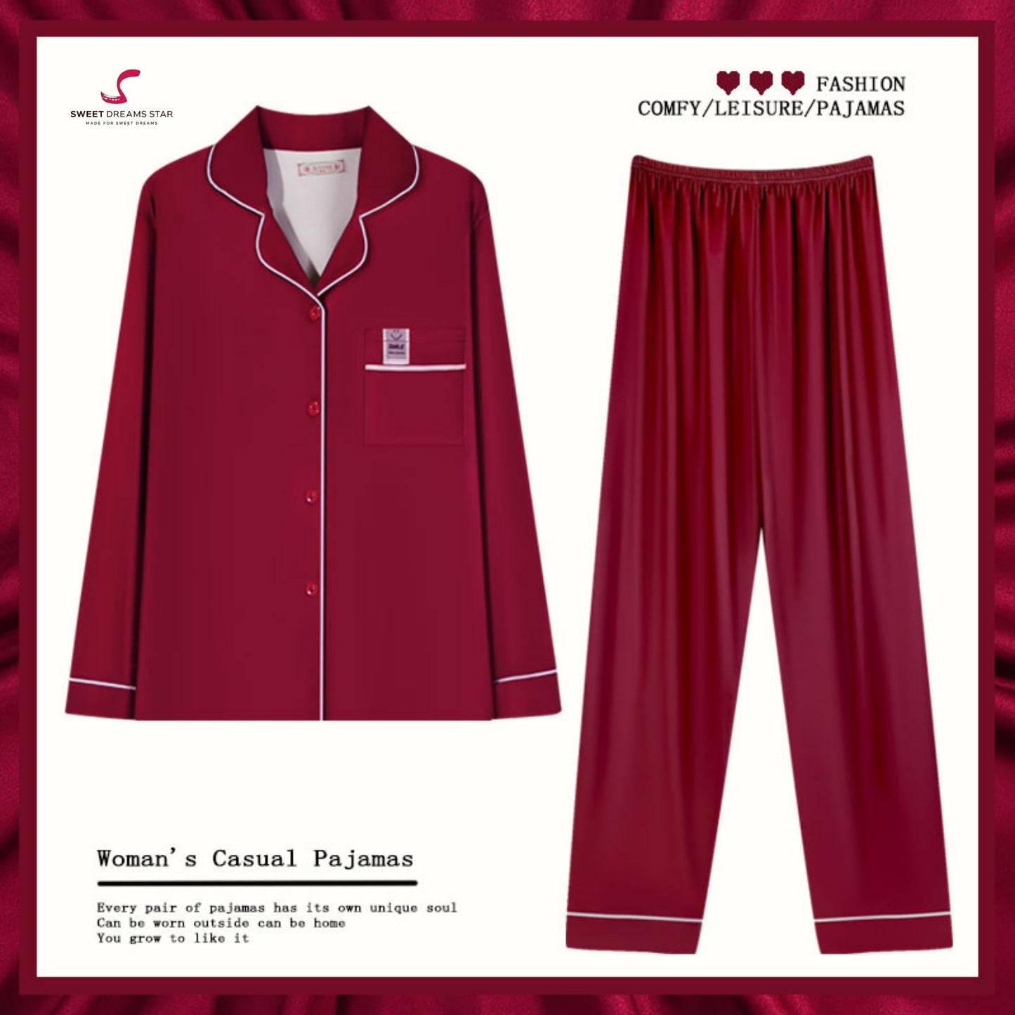 Solid Burgundy Full-Length Pyjama Set