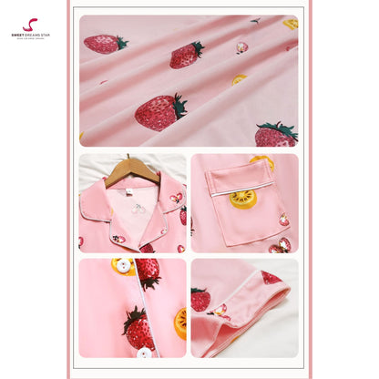 Strawberry & Fruit Print Short Sleeve Pyjama Shorts Set
