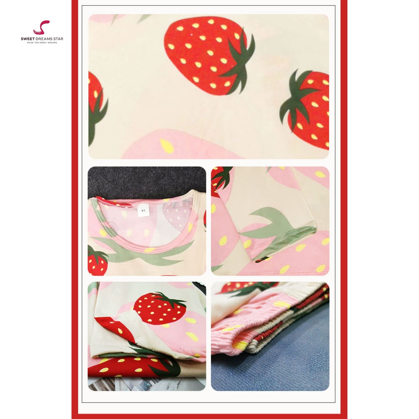 Strawberry Women’s Long Pyjama Set – Beige