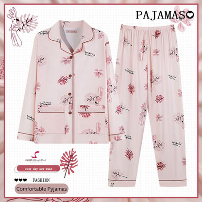 Luxury "Wonderful Place" Botanical Print Full-Length Pyjama Set