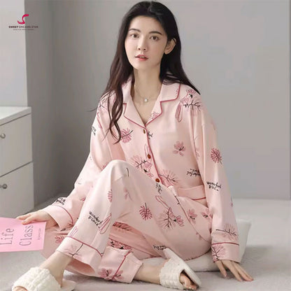 Luxury "Wonderful Place" Botanical Print Full-Length Pyjama Set