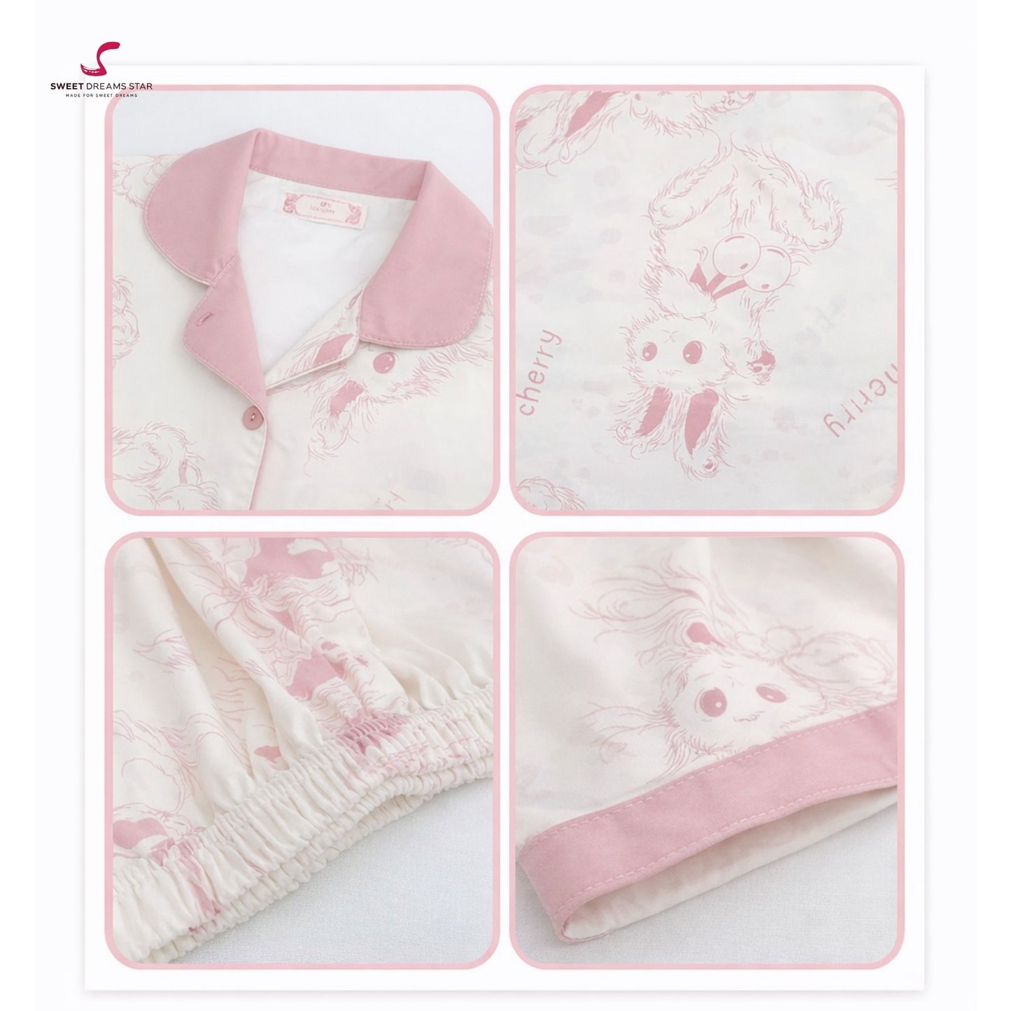 Luxury Bunny & Cherry Print Full-Length Pyjama Set