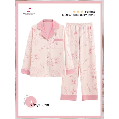Luxury Bunny & Cherry Print Full-Length Pyjama Set