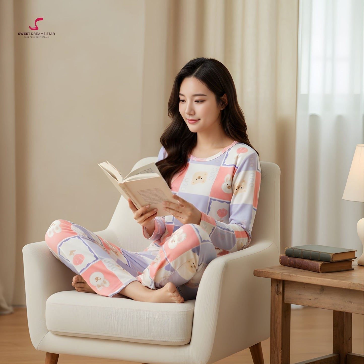 Check Pink Bear Women’s Long Pyjama Set