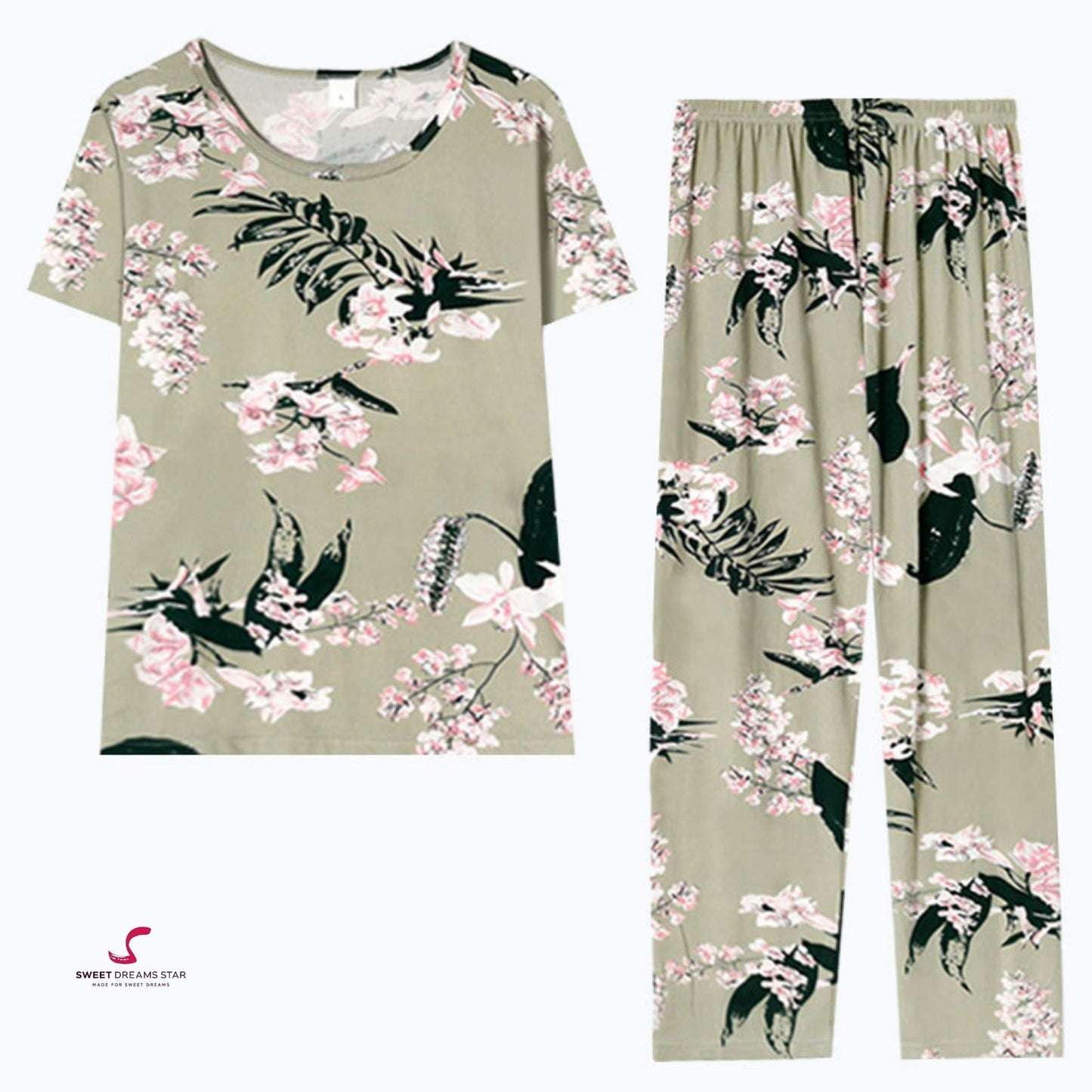 Sage Green Floral Women’s Long Pyjama Set