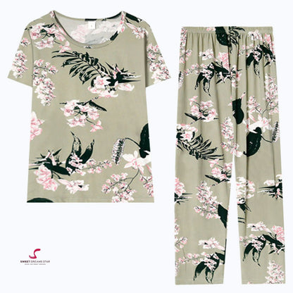 Sage Green Floral Women’s Long Pyjama Set