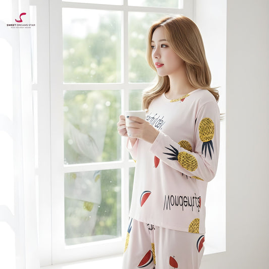 Pink Pineapple Women’s Long Pyjama Set