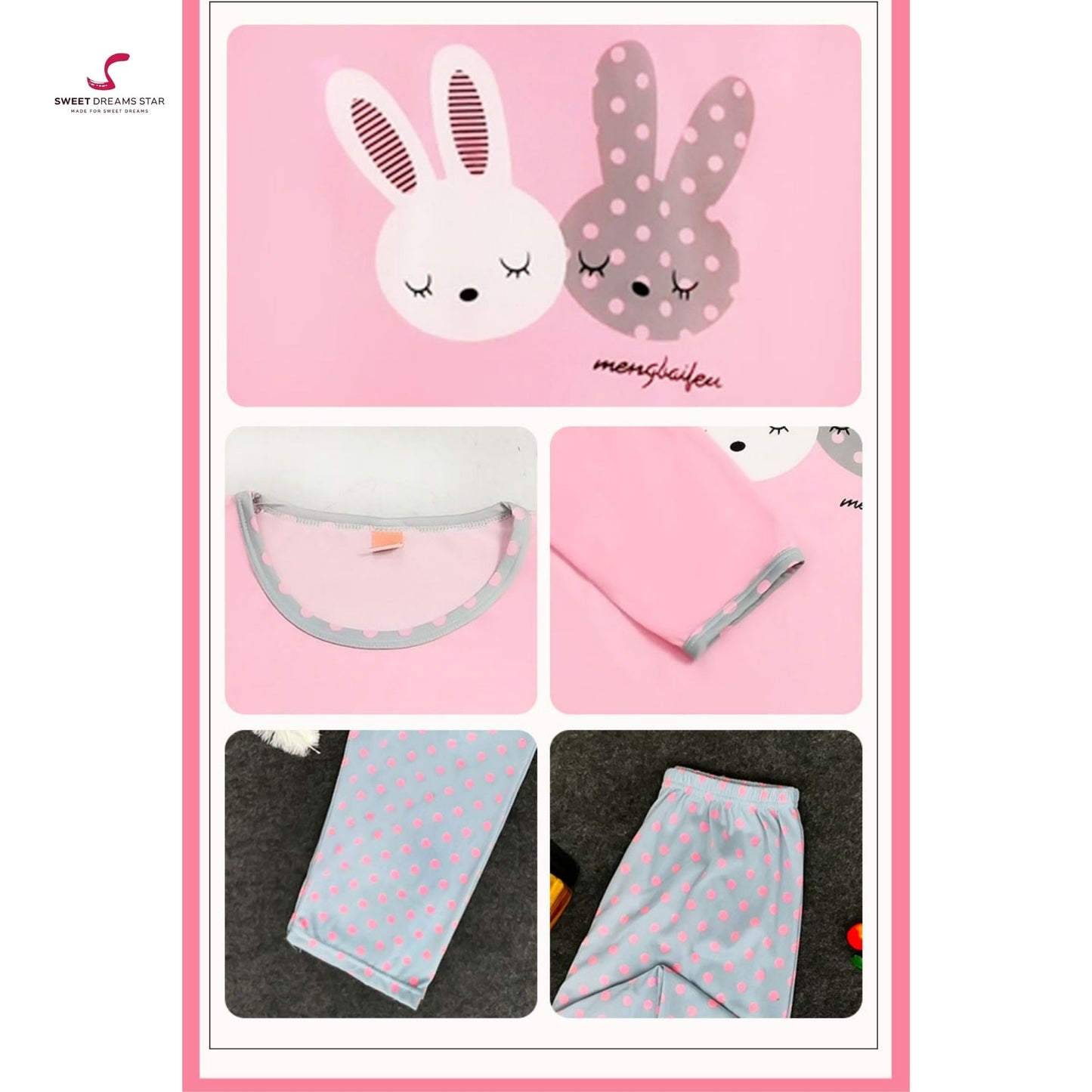 Pink Bunny Polka Dot Women’s Long Pyjama Set