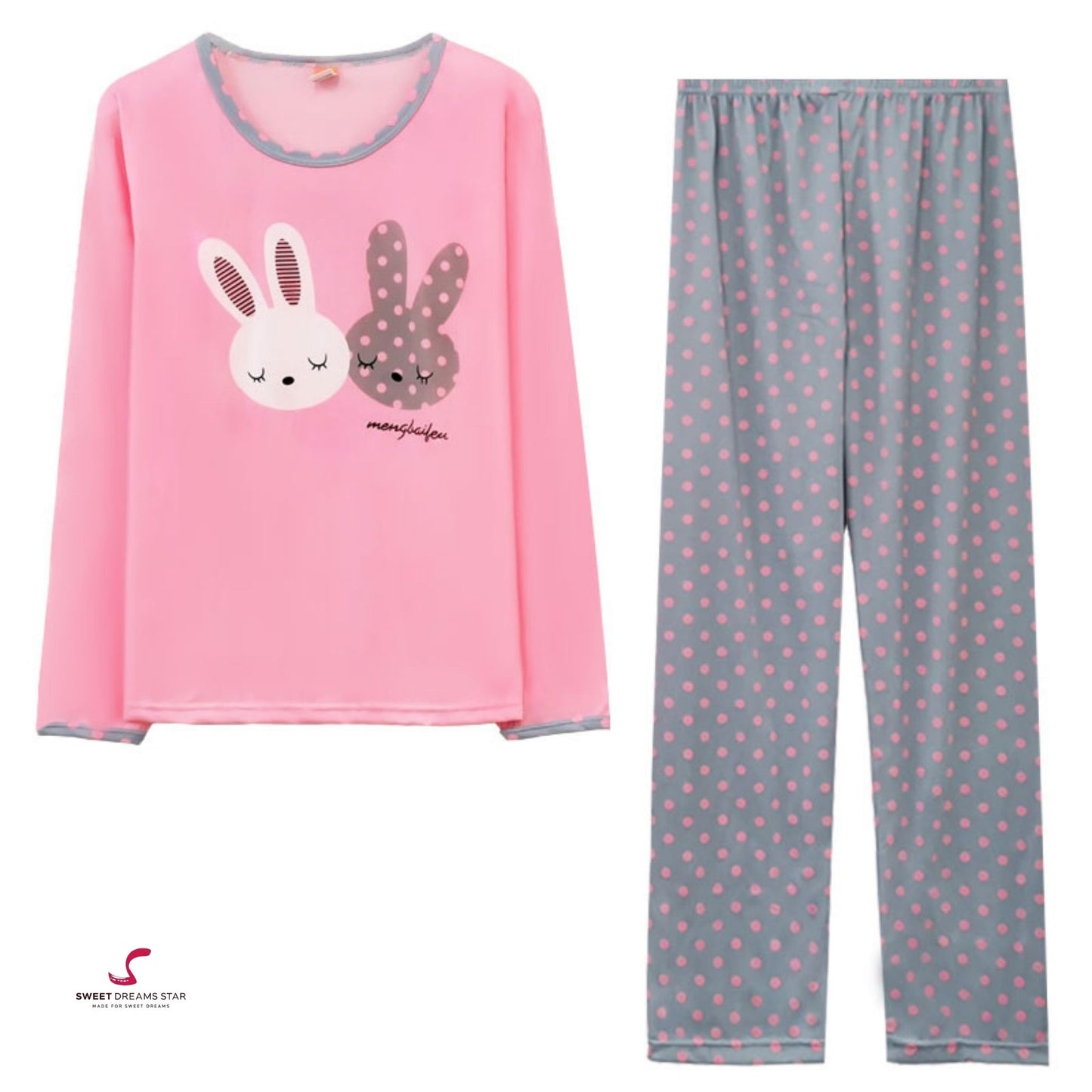 Pink Bunny Polka Dot Women’s Long Pyjama Set