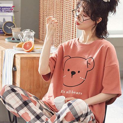 Maroon Bear Plaid Women’s Pyjama Set