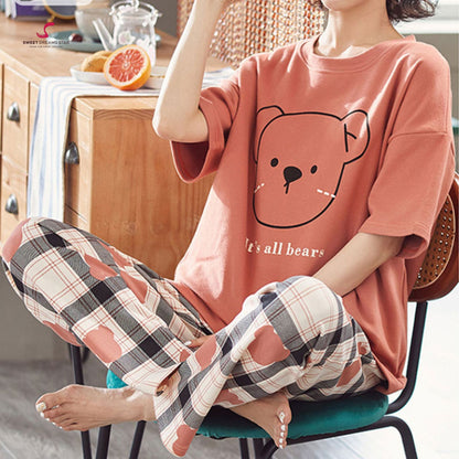 Maroon Bear Plaid Women’s Pyjama Set