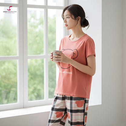 Maroon Bear Plaid Women’s Pyjama Set