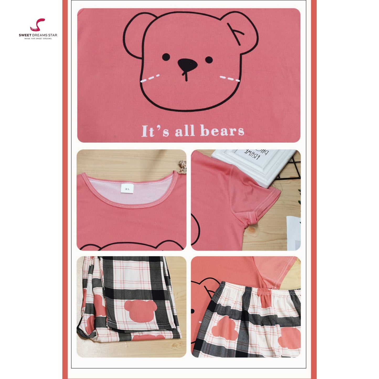 Maroon Bear Plaid Women’s Pyjama Set
