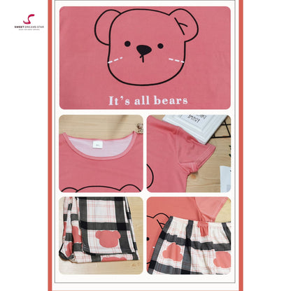 Maroon Bear Plaid Women’s Pyjama Set