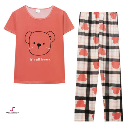 Maroon Bear Plaid Women’s Pyjama Set