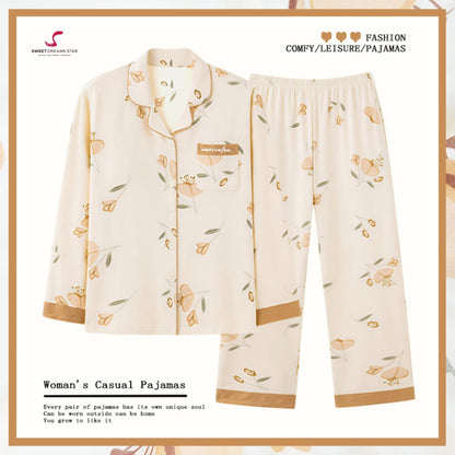 Luxury Tulip & Leaf Print Full-Length Pyjama Set