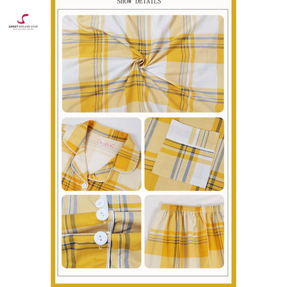 Luxury Yellow Tartan Plaid Full-Length Pyjama Set