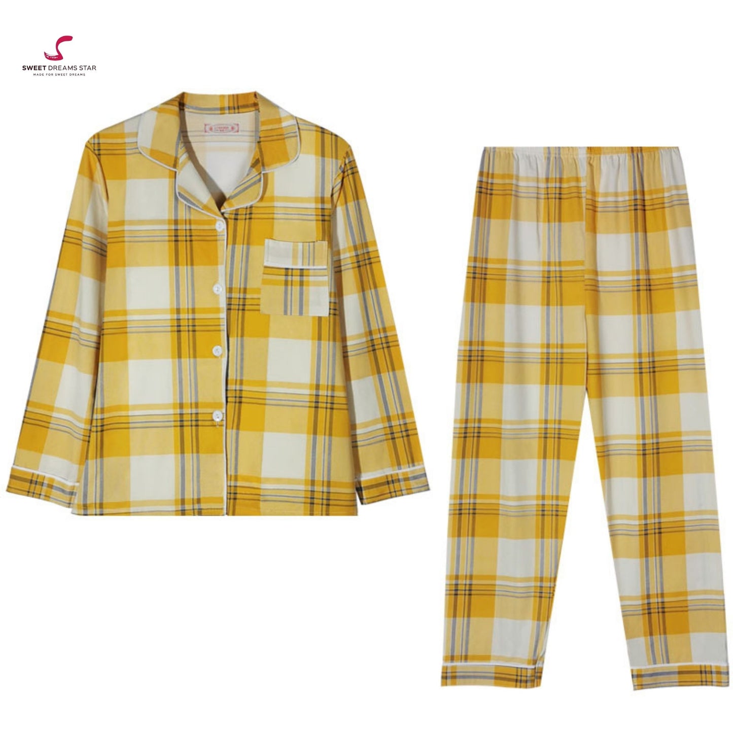Luxury Yellow Tartan Plaid Full-Length Pyjama Set