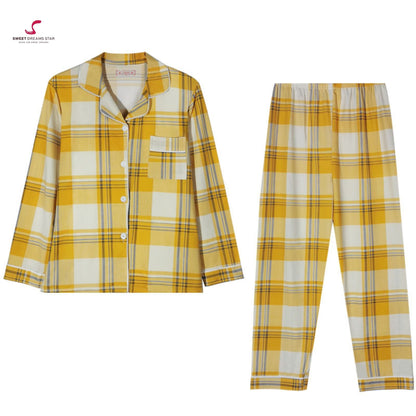 Luxury Yellow Tartan Plaid Full-Length Pyjama Set