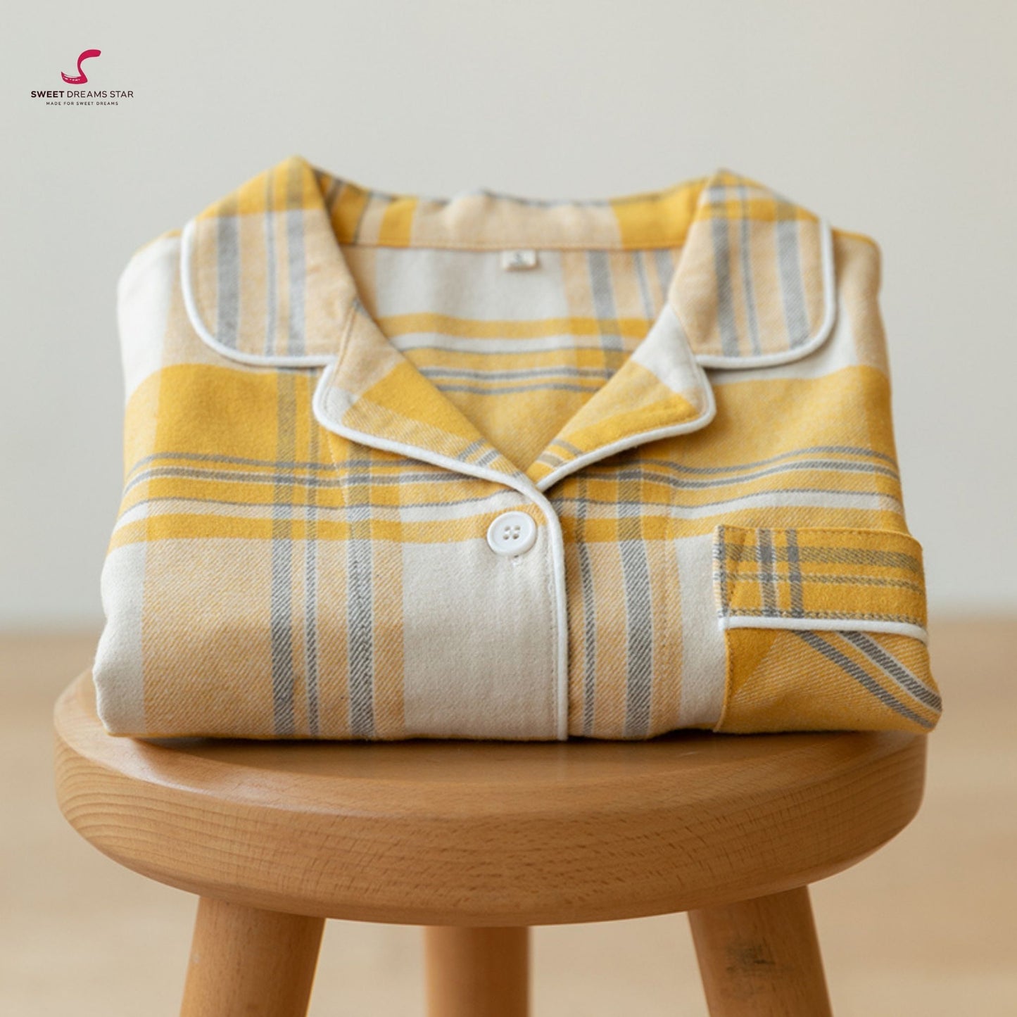 Luxury Yellow Tartan Plaid Full-Length Pyjama Set