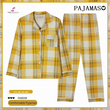 Luxury Yellow Tartan Plaid Full-Length Pyjama Set