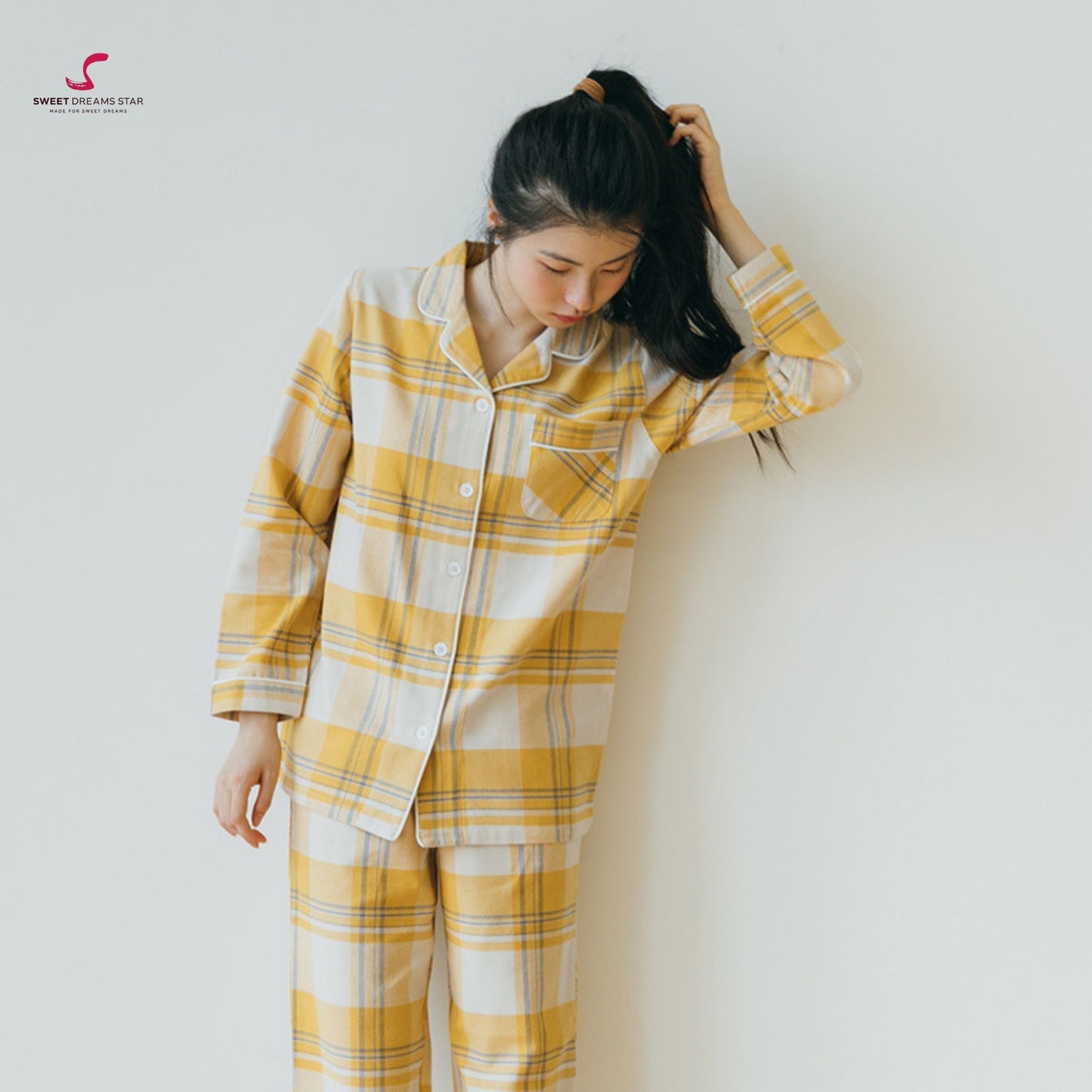 Luxury Yellow Tartan Plaid Full-Length Pyjama Set