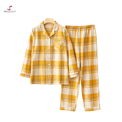 Luxury Yellow Tartan Plaid Full-Length Pyjama Set