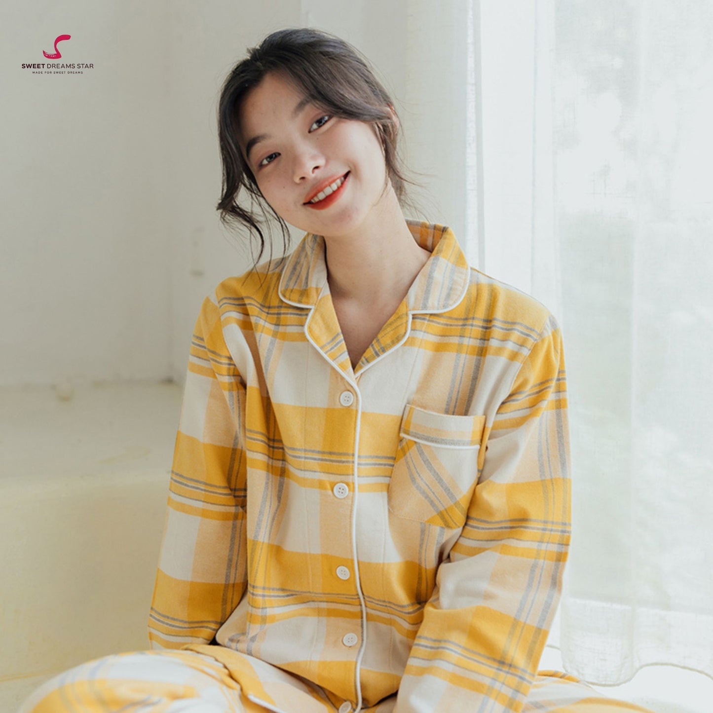 Luxury Yellow Tartan Plaid Full-Length Pyjama Set